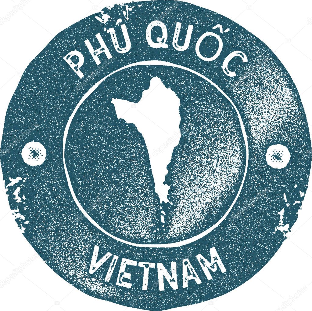Phu Quoc map vintage stamp Retro style handmade label badge or element for travel souvenirs Blue