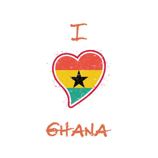 Ghanaische Flagge patriotisches T-Shirt-Design herzförmige Nationalflagge ghana auf weißem Hintergrund Vektor — Stockvektor
