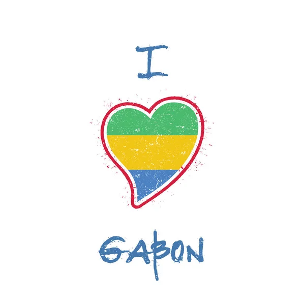 Gabonese flag patriotic tshirt design Bandera nacional en forma de corazón Gabón sobre fondo blanco Vector — Vector de stock