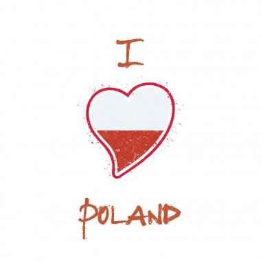 Beyaz arka planda vektör ulusal bayrak Polonya Polonya bayrak vatansever tshirt tasarım kalp şeklinde