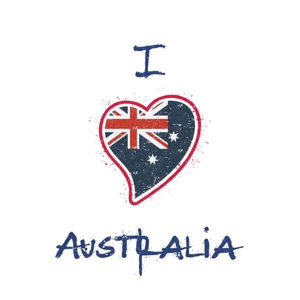 Bandera de Australia diseño de camiseta patriótica Bandera nacional en forma de corazón Australia sobre fondo blanco — Vector de stock