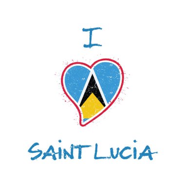 Ulusal bayrağını Saint Lucia beyaz Saint Lucian bayrak vatansever tshirt tasarım kalp şeklinde