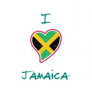 Beyaz arka plan üzerinde ulusal bayrak Jamaika Jamaika bayrak vatansever tshirt tasarım kalp şeklinde