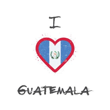 Guatemala tshirt tasarım beyaz arka planda Grunge kalp şeklinde Guatemala bayrağı seviyorum