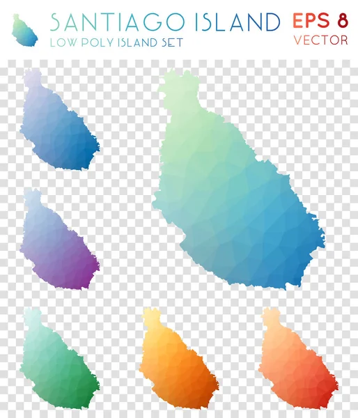 Santiago Island mapas poligonais geométricos coleção ilha estilo mosaico Magnífico baixo poli — Vetor de Stock