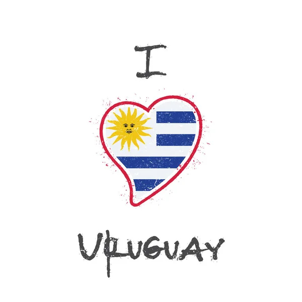 우루과이 국기 애국 tshirt 디자인 마음에 우루과이의 동양 공화국 국기 모양 — 스톡 벡터