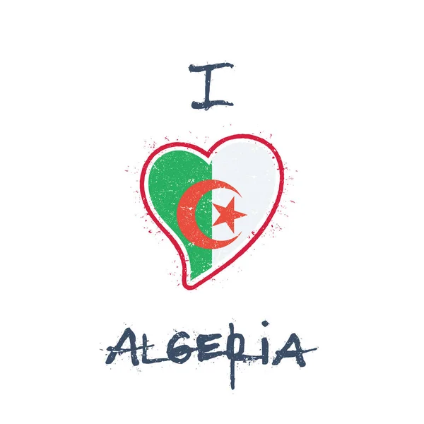 Bandeira argelina design de camiseta patriótica Bandeira nacional em forma de coração Argélia no fundo branco — Vetor de Stock