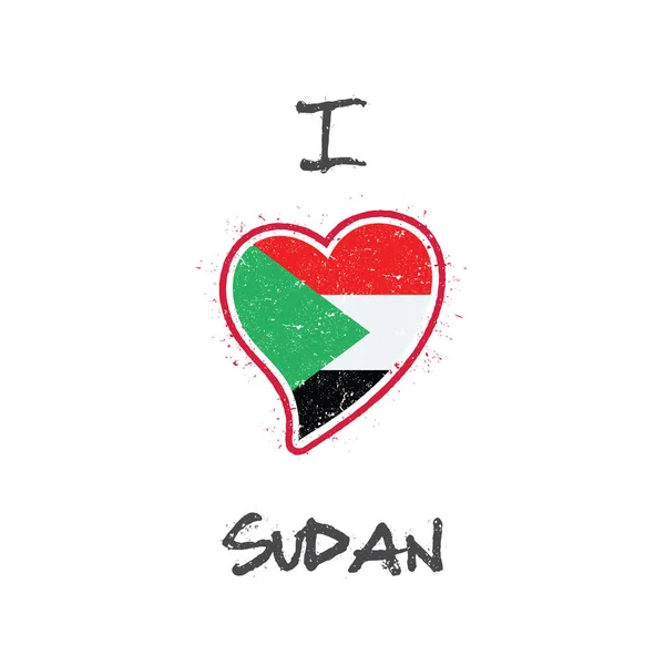 Σημαία του Σουδάν πατριωτικό tshirt σχεδιασμό καρδιά σχήμα εθνική σημαία Σουδάν σε άσπρο φόντο διάνυσμα — Διανυσματικό Αρχείο