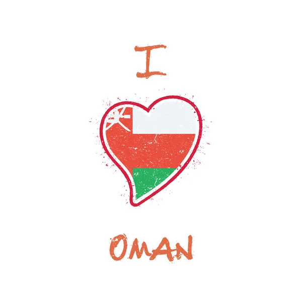 Bandera de Omán diseño de camiseta patriótica Bandera nacional en forma de corazón Omán sobre fondo blanco Vector — Archivo Imágenes Vectoriales