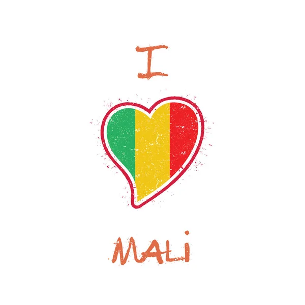 Bandera de Malí diseño de camiseta patriótica Bandera nacional en forma de corazón Malí sobre fondo blanco Vector — Vector de stock