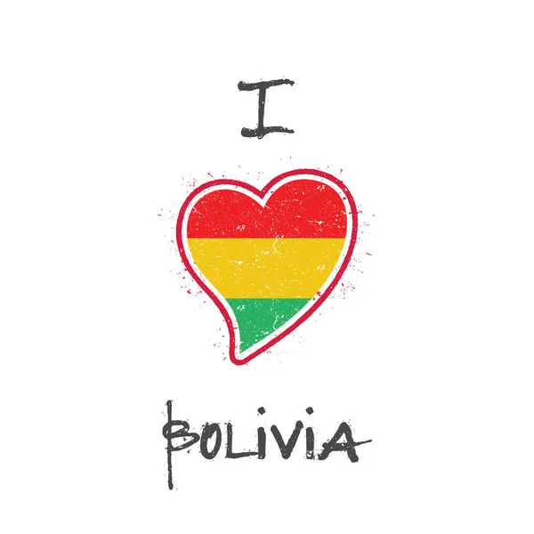 Bandera de Bolivia diseño de camiseta patriótica Bandera nacional en forma de corazón Bolivia sobre fondo blanco — Vector de stock