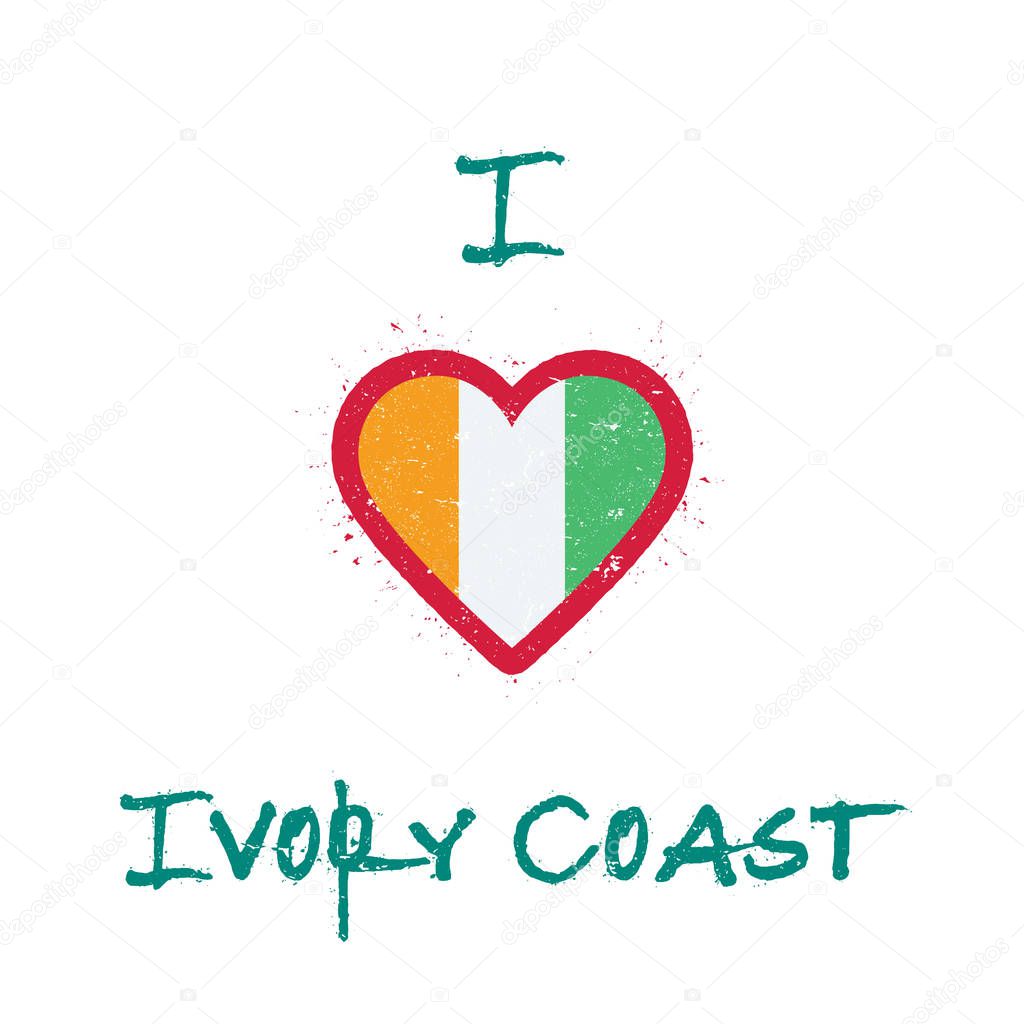 I love Cote DIvoire tshirt design Ivorian flag in the shape of heart on white background Grunge