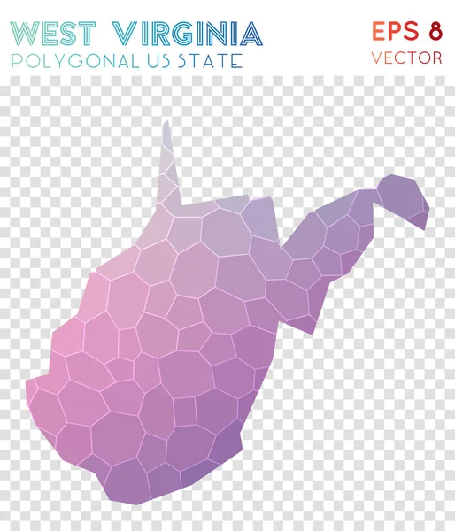 West Virginia mapa poligonal estilo mosaico nos estado Curioso baixo estilo poli design moderno Ocidente — Vetor de Stock