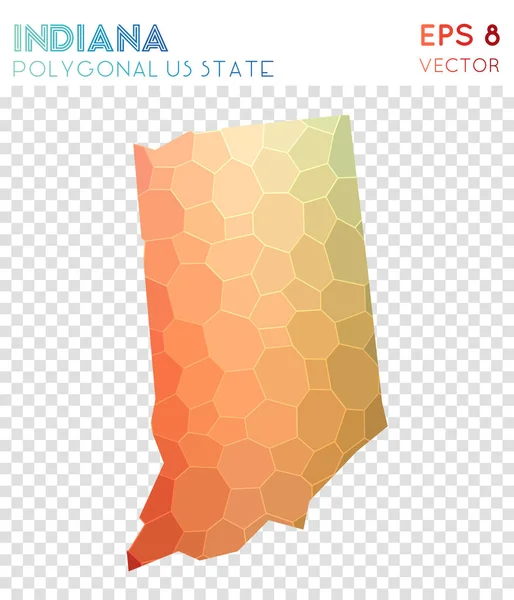 Indiana tasarımı bize eşsiz düşük Poli tarzı modern devlet Indiana poligonal harita mozaik stil — Stok Vektör