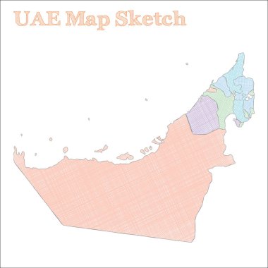 UAE map Handdrawn country Alive sketchy UAE map with regions Vector illustration