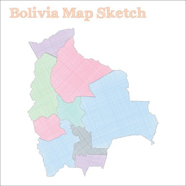 Bolivia map Handdrawn country Charming sketchy Bolivia map with regions Vector illustration