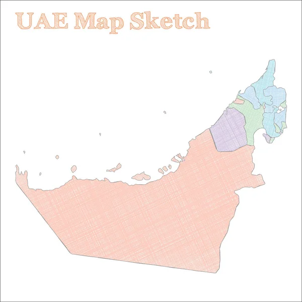Mapa de los EAU Pais dibujado a mano Incierto mapa de los EAU con regiones Ilustración vectorial — Archivo Imágenes Vectoriales