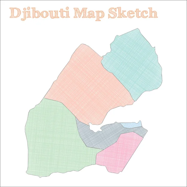 Djibouti map Handdrawn country Exceptional sketchy Djibouti map with regions Vector — Stockvector