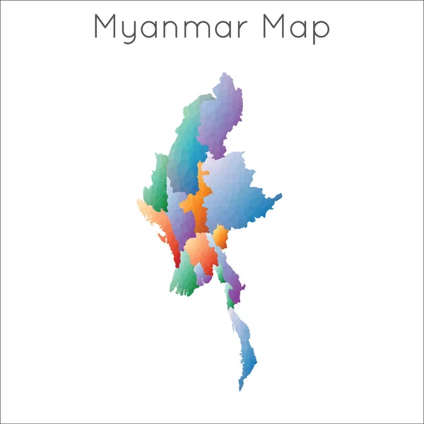 Карта Мьянмы с низкой поли геометрической многоугольной мозаикой — стоковый вектор
