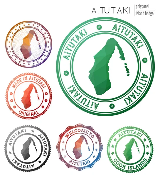 Aitutaki badge Kleurrijk veelhoekig eilandsymbool Veelkleurig geometrische Aitutaki logo 's set Vector — Stockvector