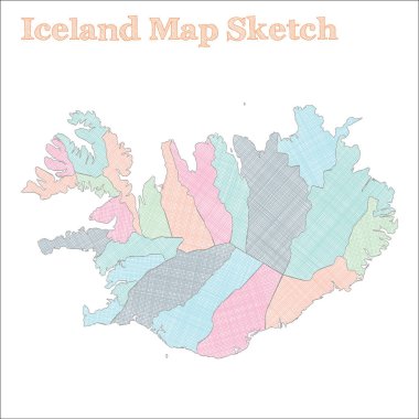 İzlanda Haritası El Yazması Ülke Bölgeler Vektörü illüstrasyonlu Harika İzlanda haritası