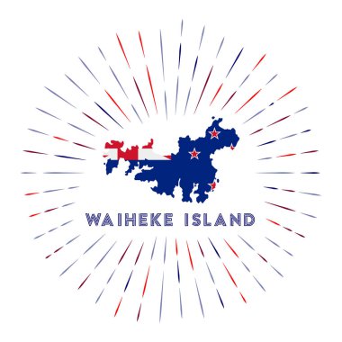 Waiheke Adası güneş patlaması rozeti Yeni Zelandalı Waiheke Adası haritalı ada işareti