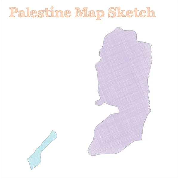 Palestina kaart Handgetekend land Aantrekkelijk schetsend Palestina kaart met regio 's Vector — Stockvector