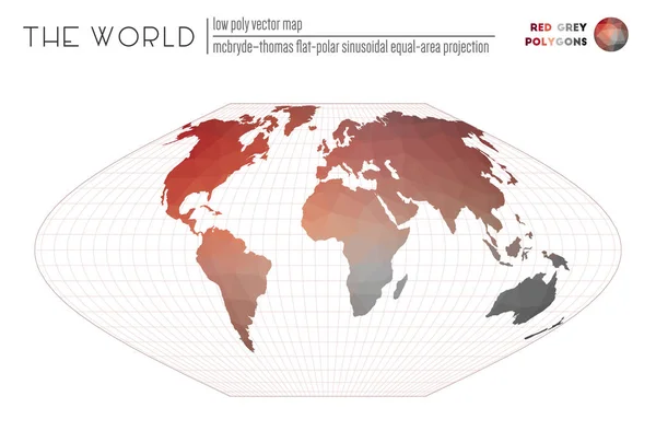 Wereldkaart in polygonale stijl McBrydethomas platte sinusvormige equalarea projectie van de — Stockvector