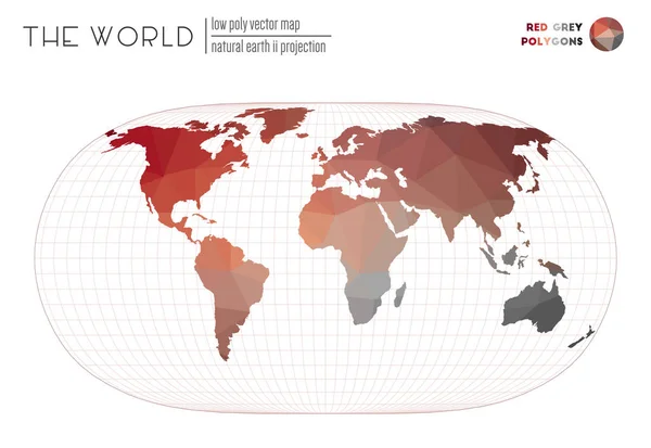 Vector kaart van de wereld Natuurlijke Aarde Ii projectie van de wereld Rood Grijs gekleurde polygonen Netjes — Stockvector