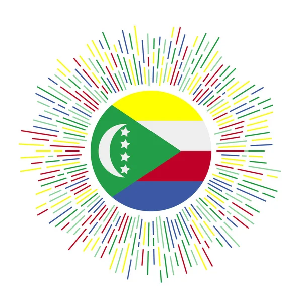 Comores assinam bandeira do país com raios coloridos Radiante sunburst com bandeira Comores Vector —  Vetores de Stock