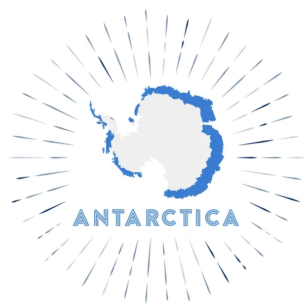 Insignia del estallido del sol en la Antártida El letrero del país con el mapa de la Antártida con la bandera de la Antártida — Archivo Imágenes Vectoriales