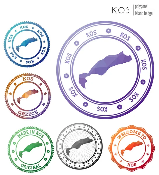 Insignia de Kos Colorido símbolo poligonal isla Conjunto de logos geométricos multicolores de Kos Vector — Vector de stock