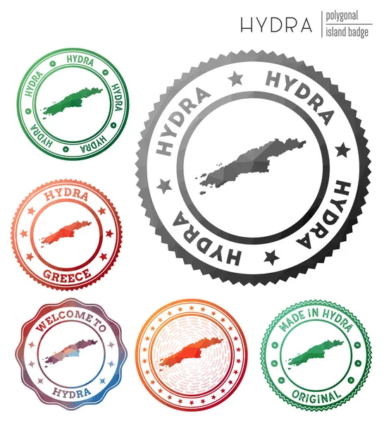 Insignia Hydra Colorido símbolo poligonal isla Multicolor geométrico Logotipos Hydra conjunto Vector — Vector de stock