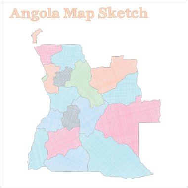 Angola Haritası El Yazması Ülke Bölgeler Vektörü illüstrasyonuyla Takdire şayan Angola haritası