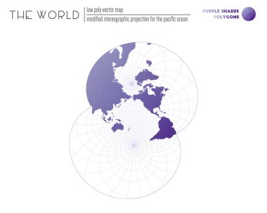 Soyut geometrik dünya haritası dünyanın Pasifik okyanusu için modifiye edilmiş stereografik projeksiyonu