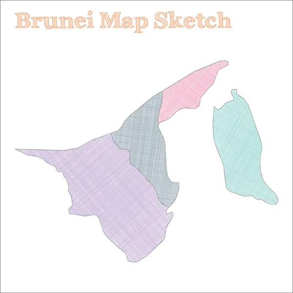 Brunei-Karte handgezeichnet Land klassisch skizzenhaft Brunei-Karte mit Regionen Vektorillustration — Stockvektor