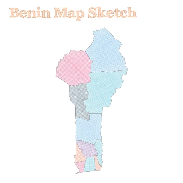 Benin-Karte handgezeichnet Land schöne skizzenhafte Benin-Karte mit Regionen Vektorillustration — Stockvektor