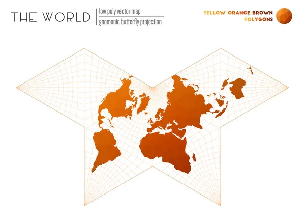 Mappa del mondo poligonale Proiezione granulare del mondo Giallo Arancione Marrone colorato — Vettoriale Stock