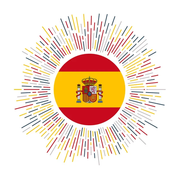 Espanha assina bandeira do país com raios coloridos Radiant sunburst com bandeira da Espanha ilustração vetorial — Vetor de Stock