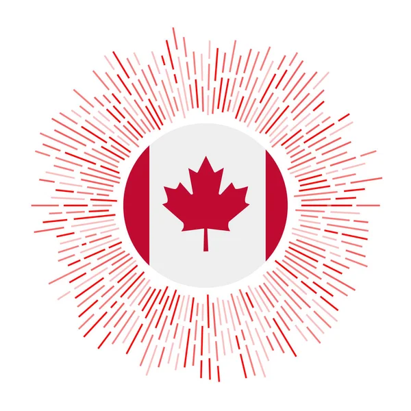 Kanada znamení Země vlajka s barevnými paprsky Zářící výbuch slunce s kanadskou vlajkou Vektor — Stockový vektor