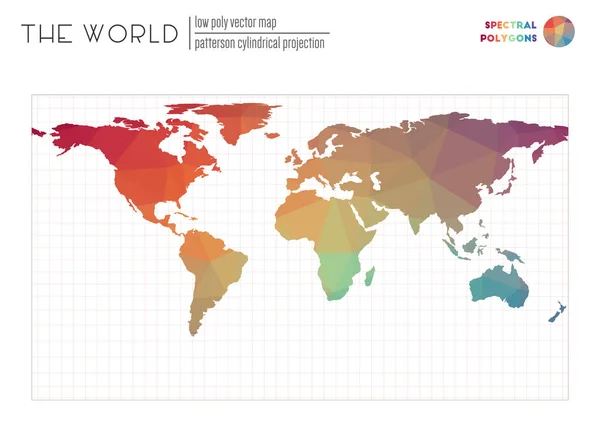 Maglia triangolare del mondo Patterson proiezione cilindrica del mondo Spectral colorato — Vettoriale Stock