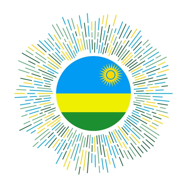 Ruanda sinal bandeira do país com raios coloridos Radiant sunburst com bandeira de Ruanda Vector —  Vetores de Stock