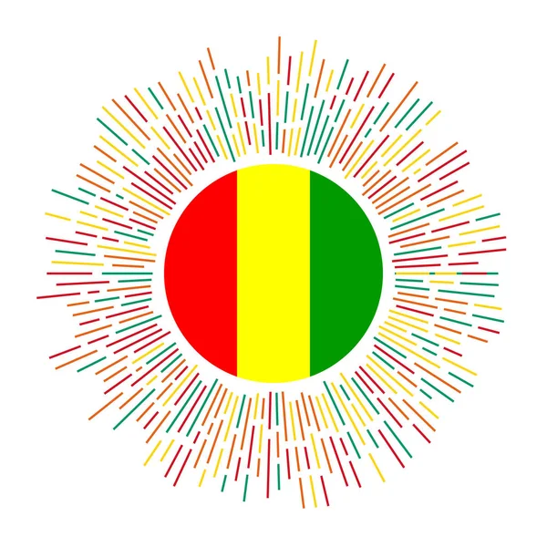 Guinea tecken Land flagga med färgglada strålar strålande solbränna med Guinea flagga vektor — Stock vektor