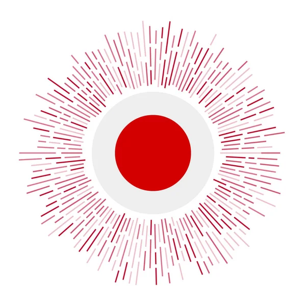 日本サインカラフルな光線でカントリーフラグ日本の旗とラディアントサンバーストベクトルイラスト — ストックベクタ