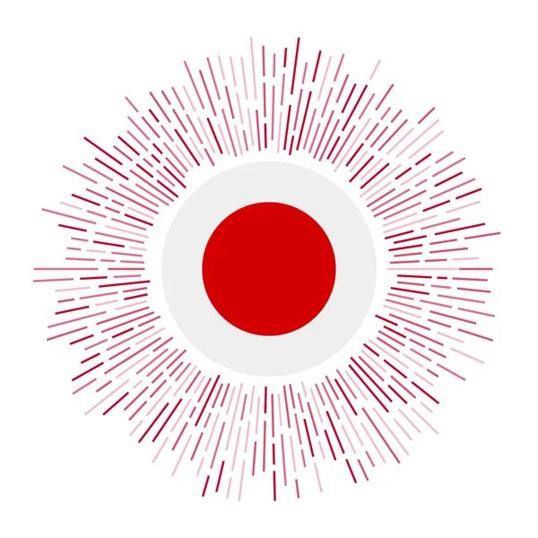 Señal de Japón Bandera del país con rayos de colores Radiante explosión de sol con bandera de Japón Ilustración vectorial — Vector de stock