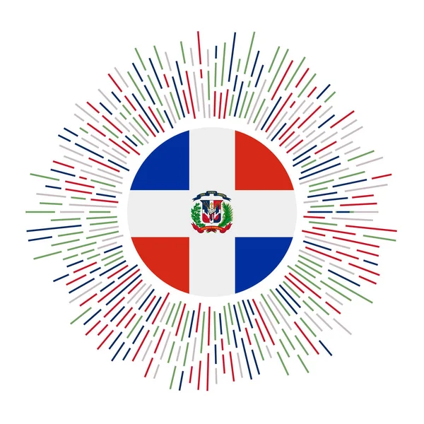 Доминиканский знак Флаг страны с яркими лучами Вспышка солнца с вектором флага Доминиканы — стоковый вектор