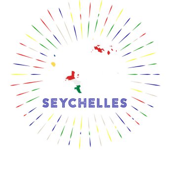 Seyşeller güneş patlaması rozeti Seyşeller haritalı ada işareti Seyşeller bayrağı rengarenk