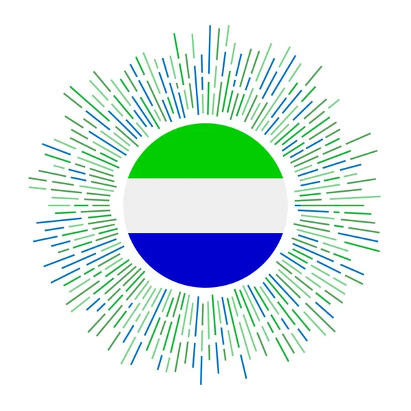 Signo de Sierra Leona Bandera del país con rayos de colores Estallido de sol radiante con bandera de Sierra Leona Vector — Vector de stock