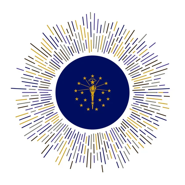 Indiana nous signe drapeau de l'État avec des rayons colorés Rayonnement de soleil radieux avec drapeau de l'Indiana vecteur — Image vectorielle