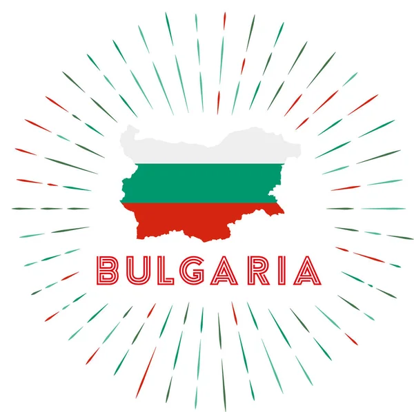 Bulgarije sunburst badge Het landbord met kaart van Bulgarije met Bulgaarse vlag Kleurrijke stralen — Stockvector